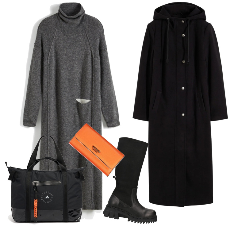 Outfit donna - Total look #2004140. Stile Minimal per Tutti i giorni. Abbinamento con vestiti, cappotti, stivali, shopping bag, portafogli.