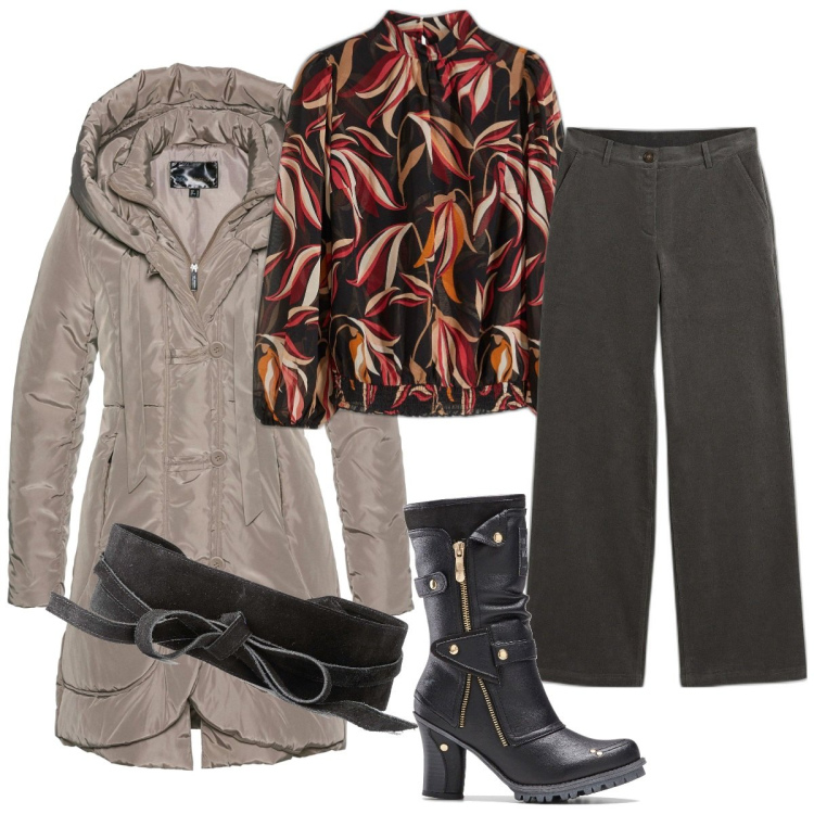 Outfit donna - Grigio che passione. Stile Chic per Tutti i giorni. Abbinamento con blazer, pantaloni, cinture, bluse, stivali.
