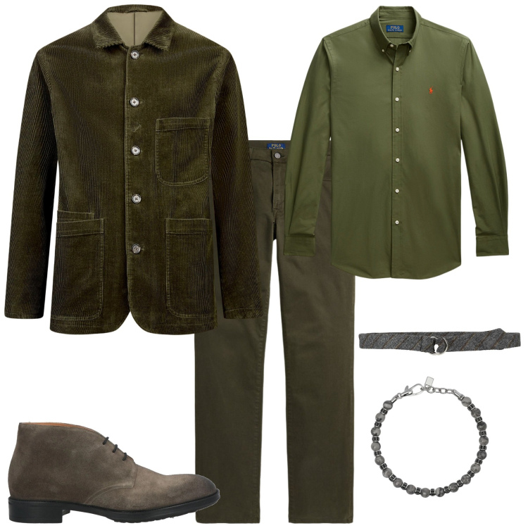 Outfit uomo - Total look #2004191. Stile Trendy per Ufficio. Abbinamento con stivali e stivaletti, cinture, braccialetti, camicie, pantaloni, giacche.