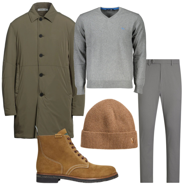 Outfit uomo - Gli stivali scamosciati. Stile Urban per Ufficio. Abbinamento con trench, berretti, stivali, pantaloni, maglieria.