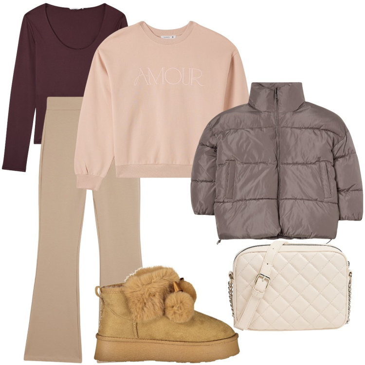 Outfit donna - Total look #2004229. Stile Basic per Tutti i giorni. Abbinamento con felpe, borse a tracolla, t-shirt, blazer, pantaloni, stivali.