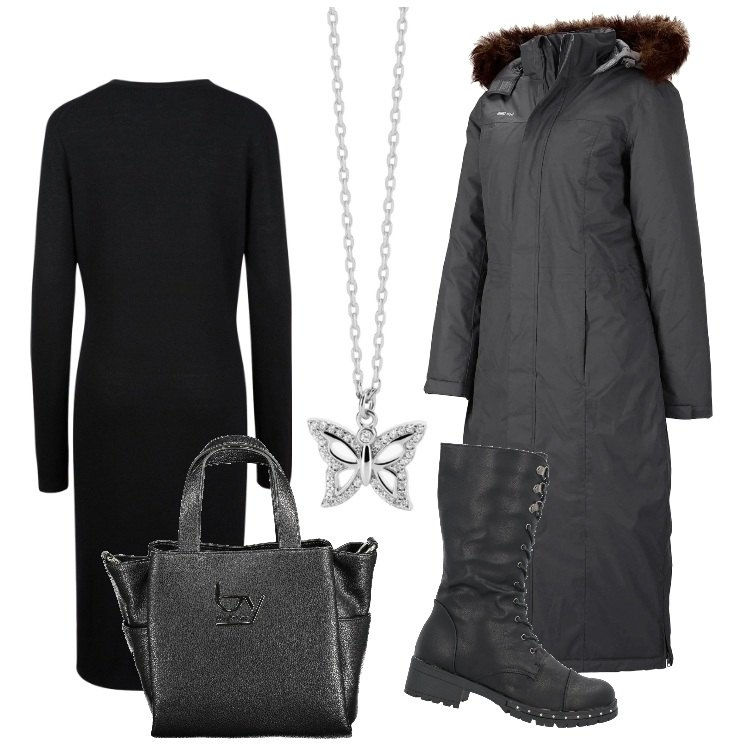 Outfit donna - Total look #2004289. Stile Minimal per Tutti i giorni. Abbinamento con blazer, stivali, collane, vestiti midi/longuette, borse a spalla.