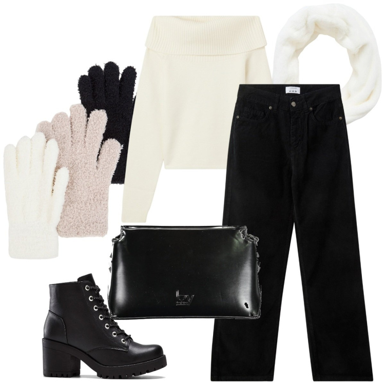 Outfit donna - Accessori per l\'autunno. Stile Casual chic per Tutti i giorni. Abbinamento con stivaletti, maglieria, fasce per capelli, pantaloni, guanti, borse a tracolla.