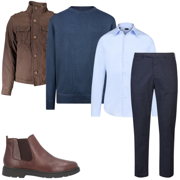 Outfit uomo - La serata con te. Stile Business/Elegante per Serata speciale. Abbinamento con stivali e stivaletti, pantaloni, camicie, giacche, maglieria.