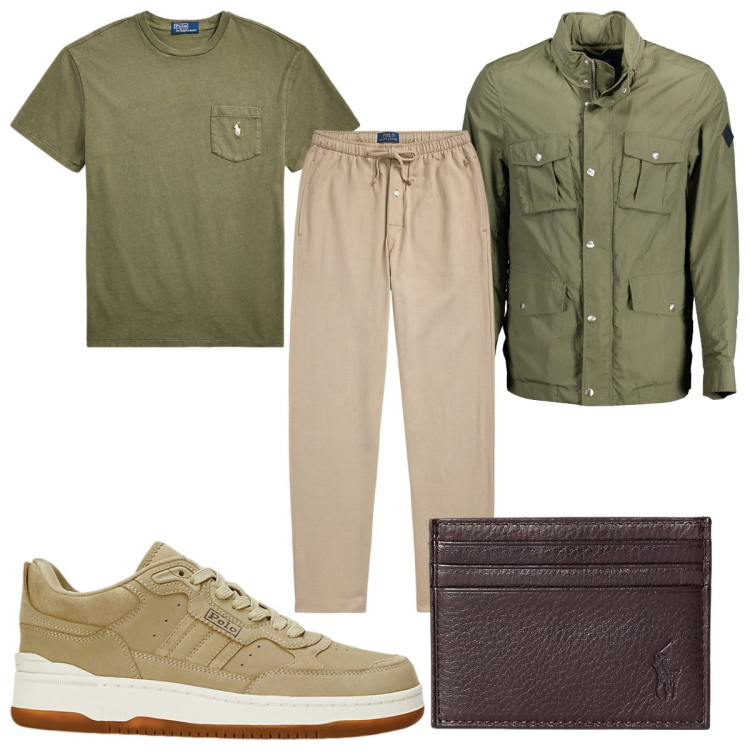 Outfit uomo - Total look #2004338. Stile Casual per Tutti i giorni. Abbinamento con portafogli, sneakers, t-shirt, pantaloni, trench.
