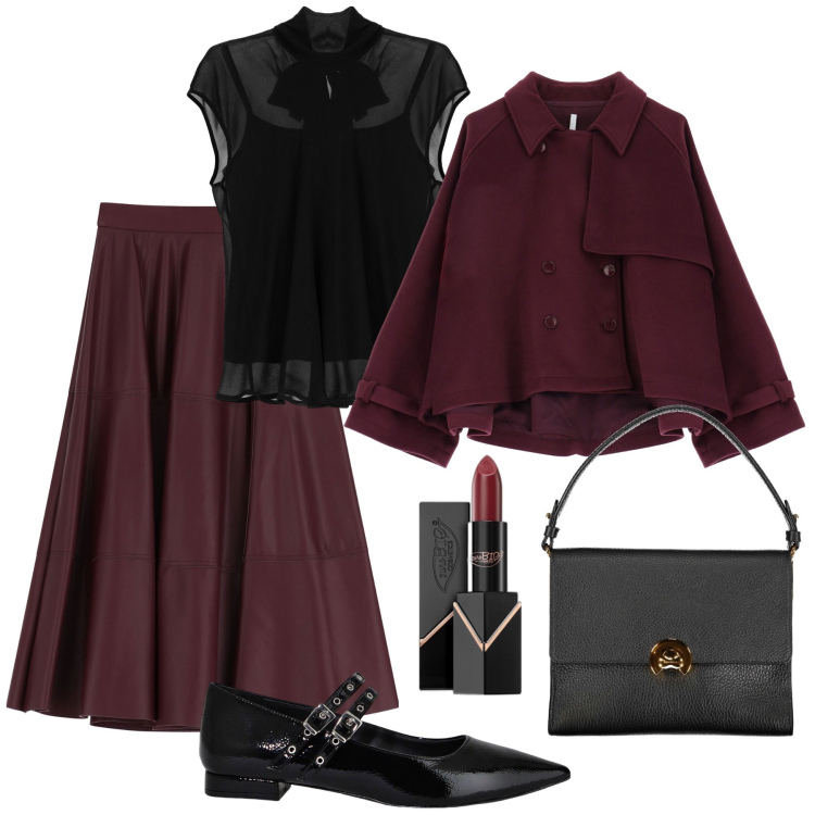 Outfit donna - Il caban stile vintage di sera. Stile Vintage retrò per Serata fuori. Abbinamento con rossetti, top, caban, gonne longuette, ballerine, borse a spalla.