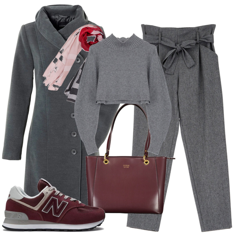 Outfit donna - City. Stile Casual chic per Tutti i giorni. Abbinamento con cappotti, sneakers, pantaloni, sciarpe, maglieria, borse a spalla.
