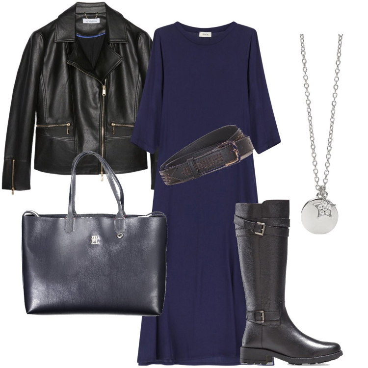 Outfit donna - Stivali e chiodo. Stile Rock per Serata fuori. Abbinamento con stivali, ciondoli, cinture, vestiti, blazer, borse a spalla.