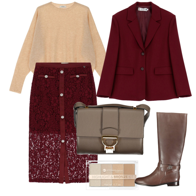Outfit donna - Solo due colori. Stile Chic per Tutti i giorni. Abbinamento con terre, blazer, gonne, pullovers, borse a tracolla, stivali.
