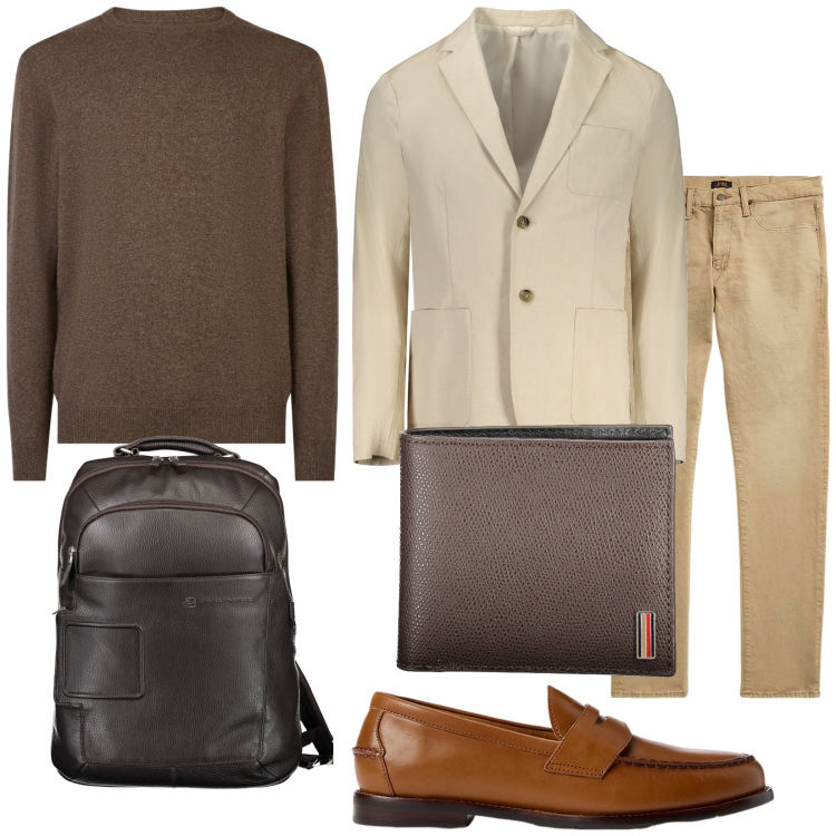 Outfit uomo - E tu quale marrone sei?. Stile Trendy per Tutti i giorni. Abbinamento con scarpe stringate, jeans, maglieria, borse sportive, giacche, portafogli.