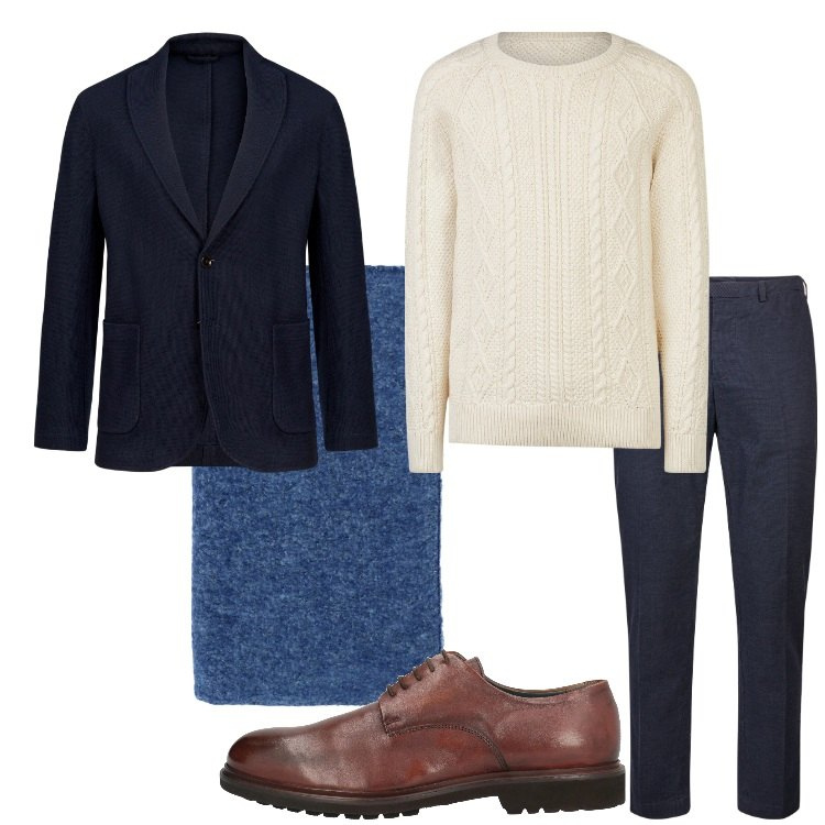 Outfit uomo - Minimal Chic. Stile Business/Elegante per Serata speciale. Abbinamento con scarpe stringate, sciarpe, pantaloni, giacche, maglieria.