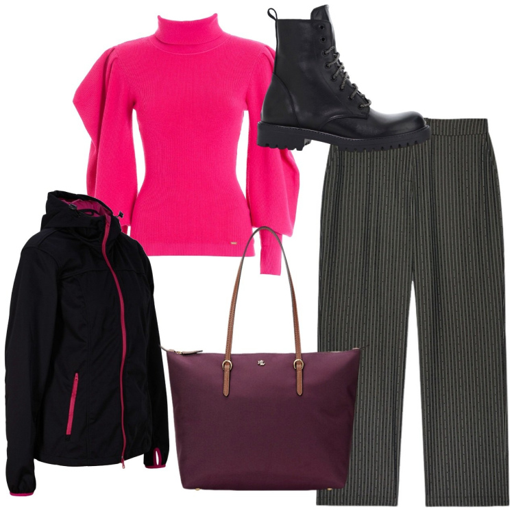 Outfit donna - Pullover shocking. Stile Urban per Tutti i giorni. Abbinamento con blazer, maglieria, stivaletti, borse tote, pantaloni.