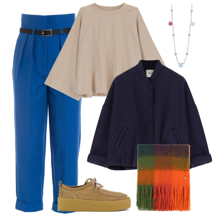 Outfit donna - Colori neutri. Stile Casual per Tutti i giorni. Abbinamento con collane, felpe, pantaloni, bomber, stole, mocassini.