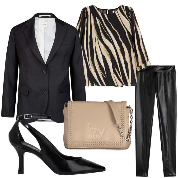 Outfit donna - Solo due colori. Stile Casual per Serata fuori. Abbinamento con décolleté, bluse, treggings, blazer, borse a spalla.