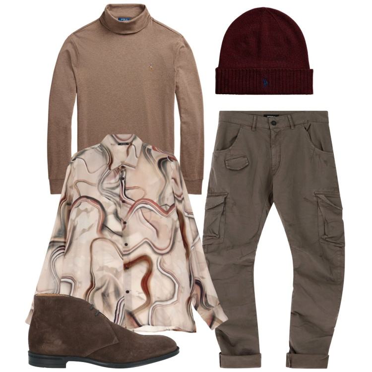 Outfit uomo - Pullover e camicia. Stile Urban per Serata speciale. Abbinamento con stivali e stivaletti, camicie, pantaloni cargo, berretti, polo.
