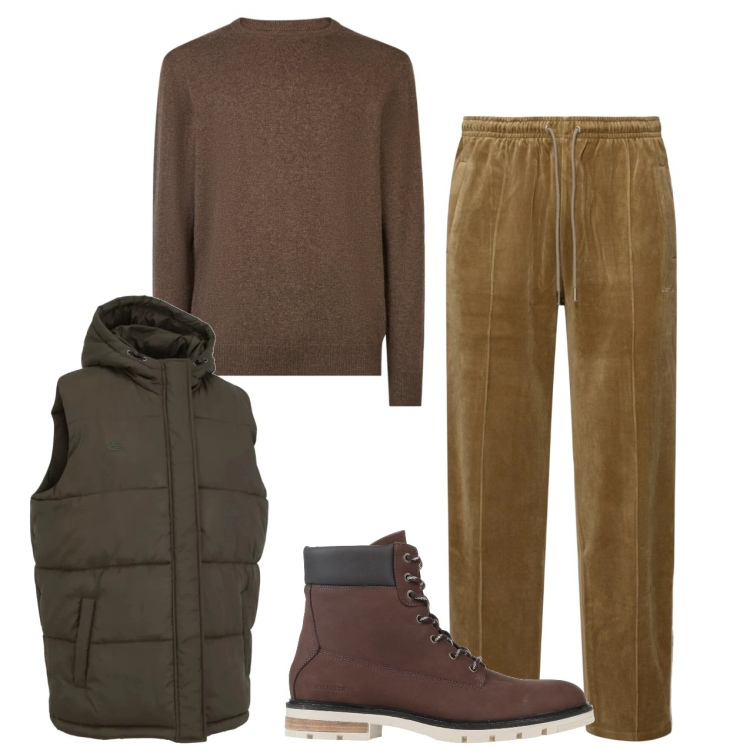 Outfit uomo - Ciniglia. Stile Trendy per Tutti i giorni. Abbinamento con stivali e stivaletti, gilet, maglieria, pantaloni.