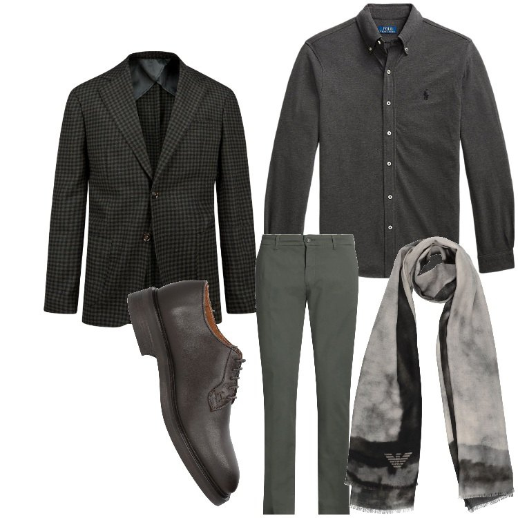 Outfit uomo - Grigio chic. Stile Business/Elegante per Serata speciale. Abbinamento con pantaloni, scarpe stringate, sciarpe, camicie, giacche.