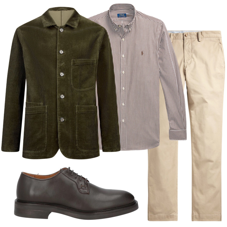 Outfit uomo - La camicia a righe. Stile Casual per Ufficio. Abbinamento con scarpe stringate, pantaloni, camicie, giacche.