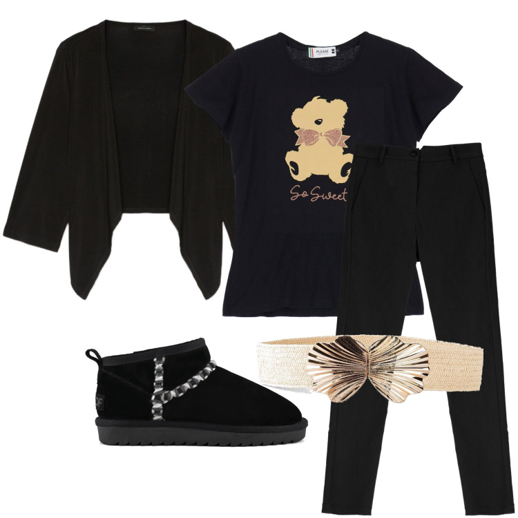 Outfit donna - Cute Comfy. Stile Casual per Tutti i giorni. Abbinamento con cinture, pantaloni skinny, t-shirt, stivali, top.