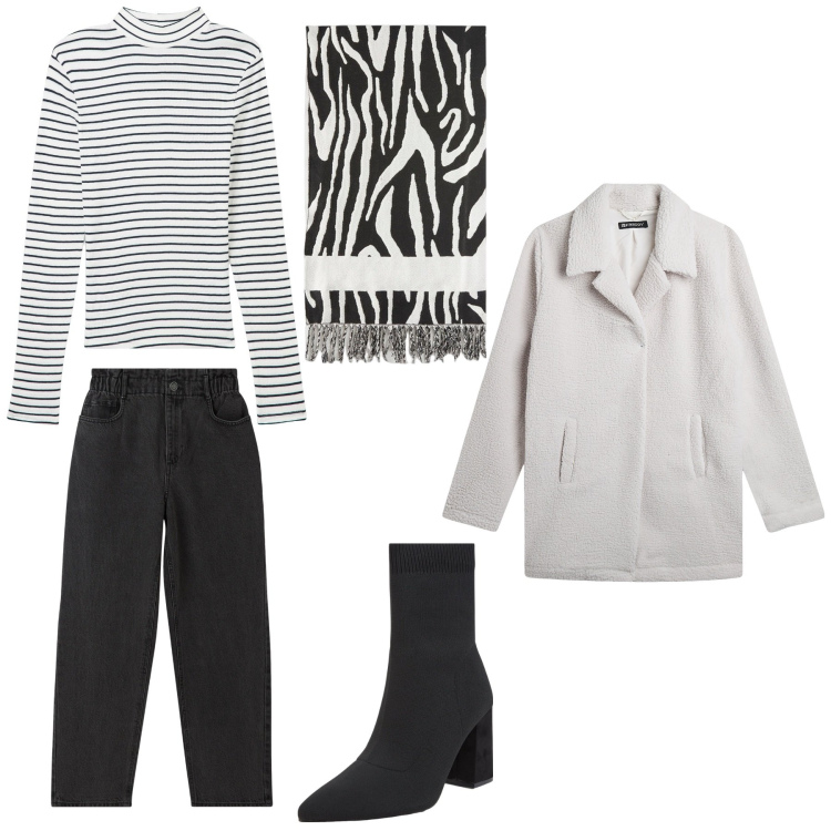 Outfit donna - Work. Stile Minimal per Tutti i giorni. Abbinamento con jeans, stivaletti, t-shirt, sciarpe, blazer.