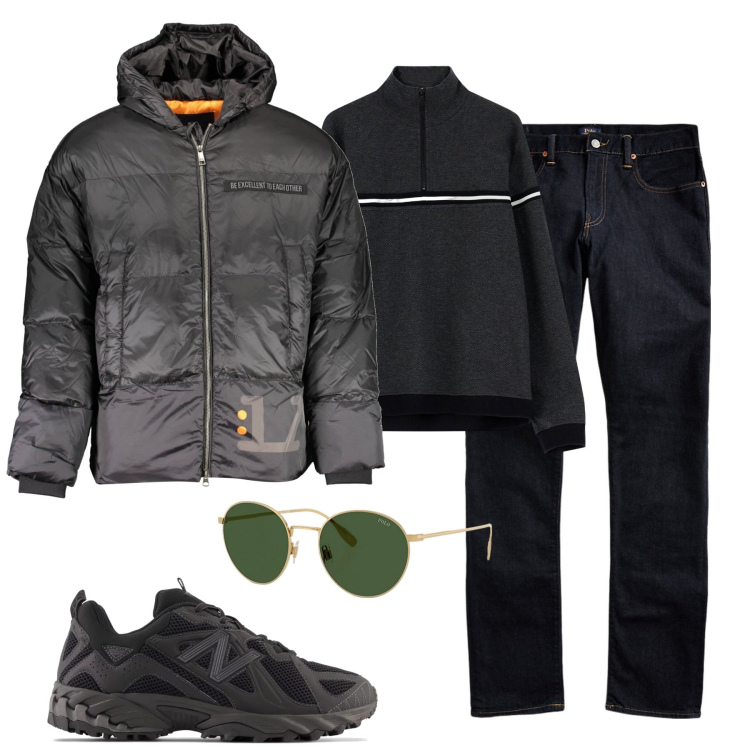 Outfit uomo - Total look #2004952. Stile Casual per Tutti i giorni. Abbinamento con sneakers, felpe, jeans, occhiali da sole, piumini.