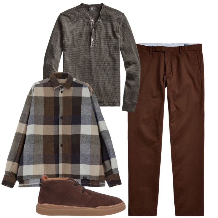 Outfit uomo - Fumè. Stile Casual per Tutti i giorni. Abbinamento con stivali e stivaletti, camicie, t-shirt, pantaloni chino.