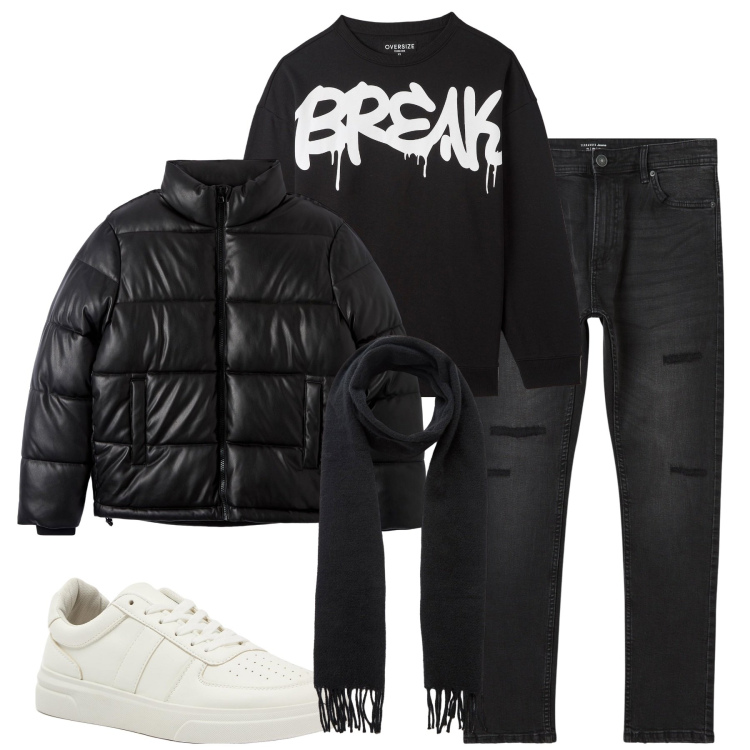 Outfit uomo - City. Stile Casual per Tutti i giorni. Abbinamento con jeans strappati, sneakers, piumini, felpe, sciarpe.