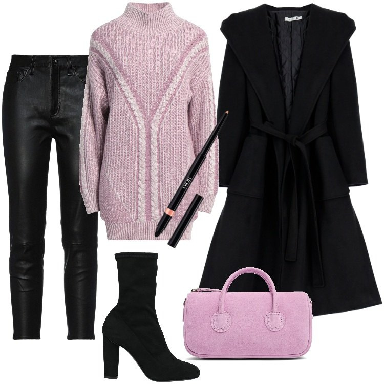 Outfit donna - Total look #2005031. Stile Rock per Serata fuori. Abbinamento con maglieria, stivaletti, pantaloni, eyeliner, cappotti, borse a mano.