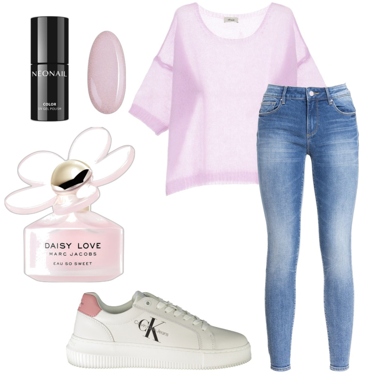Outfit donna - So Sweet. Stile Romantica per Tutti i giorni. Abbinamento con profumi, smalti, jeans, pullovers, sneakers.