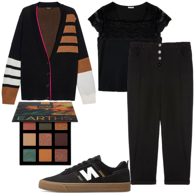 Outfit donna - Tonalità calde. Stile Etnico per Scuola/Università. Abbinamento con ombretti, sneakers, t-shirt, cardigans, pantaloni.