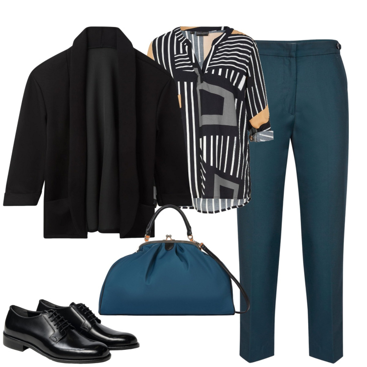 Outfit donna - City. Stile Urban per Tutti i giorni. Abbinamento con tuniche, blazer, pantaloni, borse a spalla, scarpe stringate.
