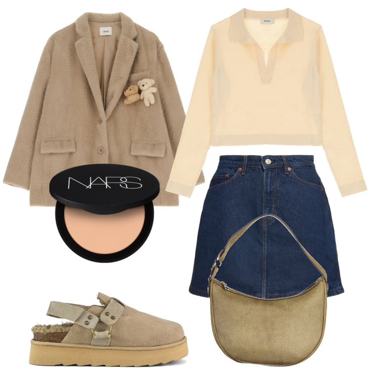 Outfit donna - Total look #2005209. Stile Trendy per Tutti i giorni. Abbinamento con ciprie, blazer, pullovers, sabot, borse a spalla, minigonne.