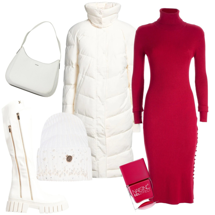 Outfit donna - Chunky boots bianchi. Stile Trendy per Tutti i giorni. Abbinamento con stivali, piumini, smalti, berretti, vestiti midi/longuette, borse a spalla.