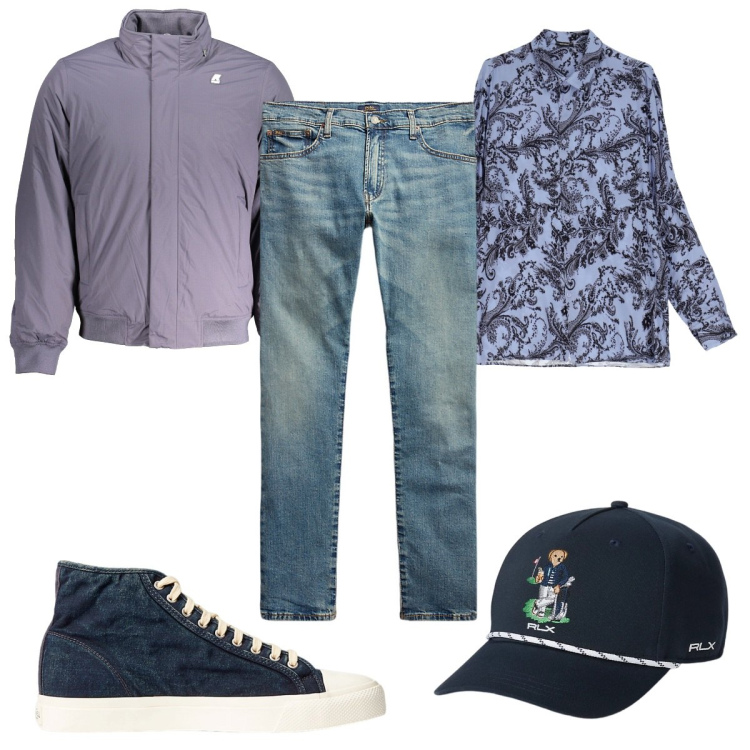 Outfit uomo - Total look #2005369. Stile Trendy per Tutti i giorni. Abbinamento con camicie, sneakers, jeans, cappelli, giacche.