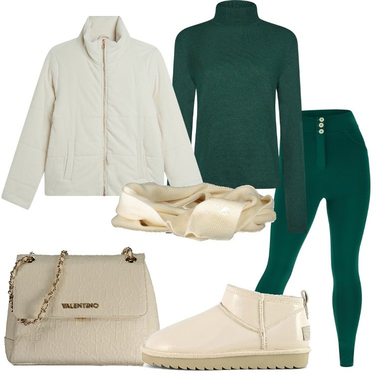 Outfit donna - Solo due colori - @danipoetessa73. Stile Trendy per Tutti i giorni. Abbinamento con pantaloni skinny, piumini, stivali, maglieria, sciarpe, borse a spalla.