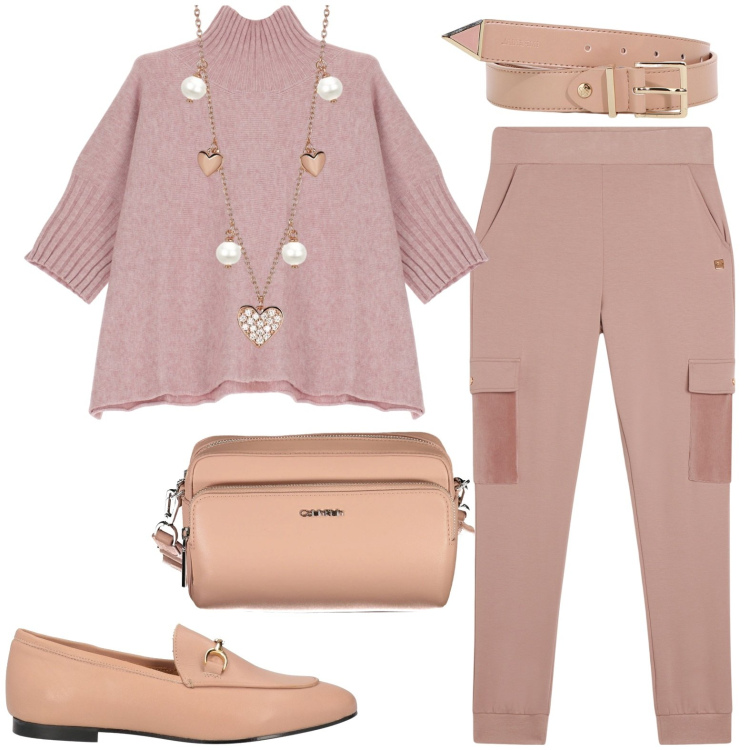 Outfit donna - Total look #2005411. Stile Casual chic per Tutti i giorni. Abbinamento con mocassini, collane, pantaloni cargo, maglieria, cinture, borse a tracolla.