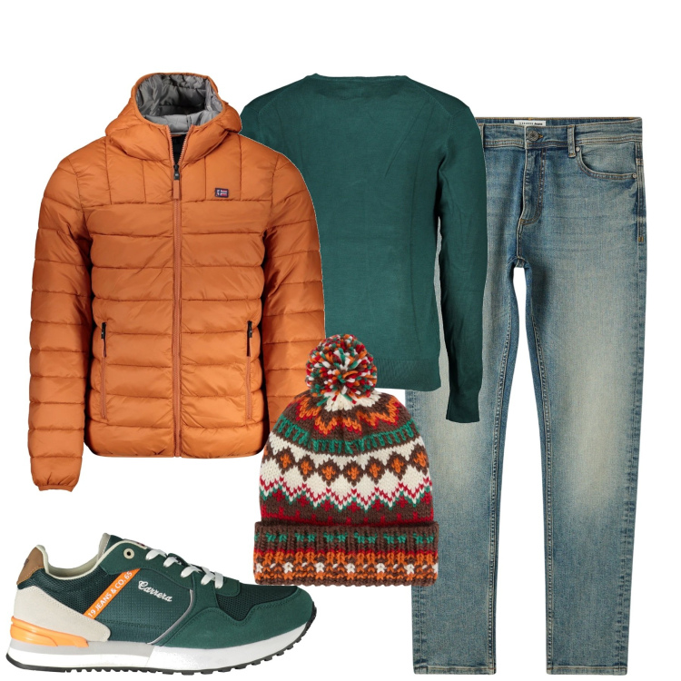 Outfit uomo - City. Stile Casual per Tutti i giorni. Abbinamento con jeans skinny, berretti, giacche, maglieria, sneakers.