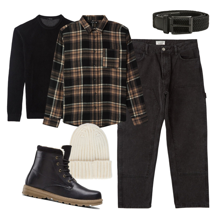 Outfit uomo - City. Stile Casual per Tutti i giorni. Abbinamento con stivali e stivaletti, maglieria, jeans, camicie, cinture, berretti.