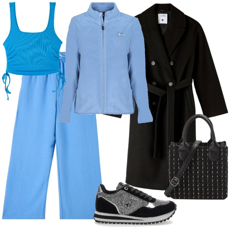 Outfit donna - Pantaloni a palazzo city. Stile Minimal per Tutti i giorni. Abbinamento con pantaloni, canottiere, cappotti, shopping bag, sneakers, felpe.