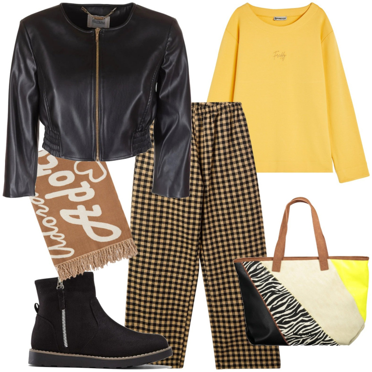 Outfit donna - Total look #2005511. Stile Casual per Tutti i giorni. Abbinamento con stivaletti, pantaloni, blazer, felpe, borse a spalla, sciarpe.