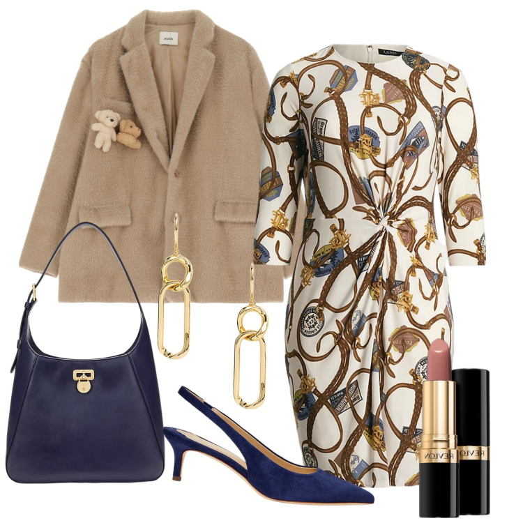 Outfit donna - Total look #2005514. Stile Chic per Serata fuori. Abbinamento con rossetti, décolleté, vestiti, borse a spalla, orecchini, blazer.