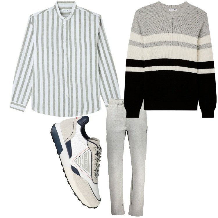 Outfit uomo - Mi metto in riga. Stile Casual per Tutti i giorni. Abbinamento con camicie, maglieria, sneakers, pantaloni.
