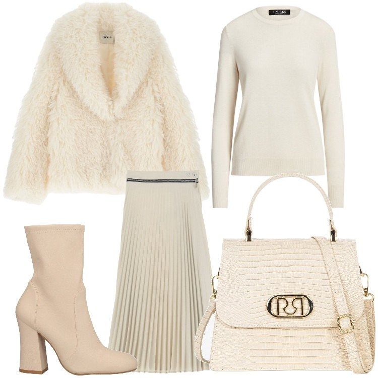 Outfit donna - Candidamente. Stile Chic per Serata fuori. Abbinamento con stivaletti, borse a mano, gonne, blazer, maglieria.