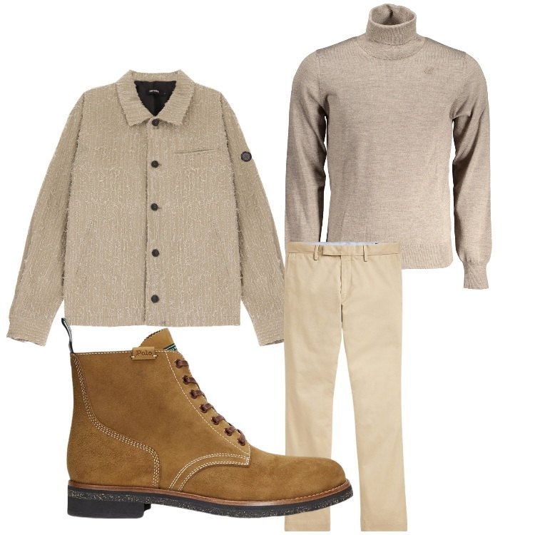 Outfit uomo - Qualcosa di beige. Stile Casual per Tutti i giorni. Abbinamento con giacche, pantaloni chino, stivali, maglieria.