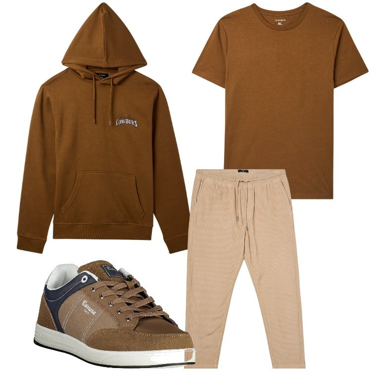 Outfit uomo - Voglia di sport. Stile Casual per Tutti i giorni. Abbinamento con felpe con cappuccio, pantaloni, t-shirt, sneakers.
