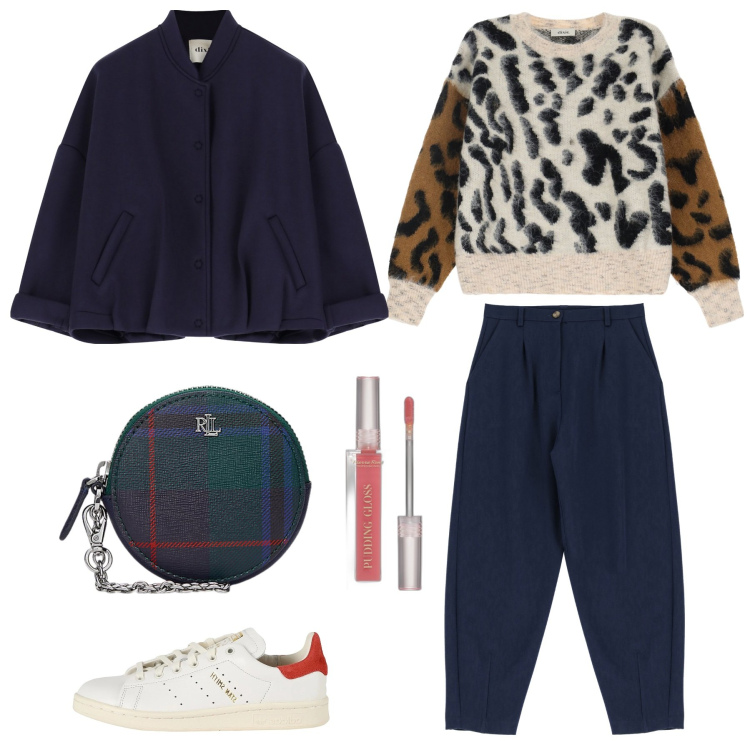 Outfit donna - Casual dalla testa ai piedi. Stile Casual per Tutti i giorni. Abbinamento con sneakers, gloss, pantaloni, pullovers, bomber, pochette.
