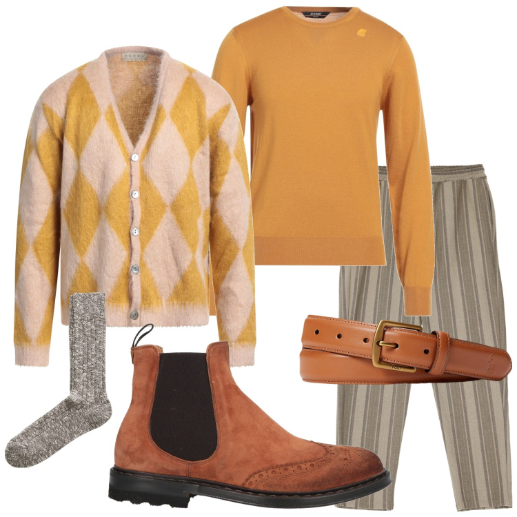 Outfit uomo - Mix and match. Stile Trendy per Serata speciale. Abbinamento con pullovers, cardigans, stivali e stivaletti, pantaloni, cinture, calzini.