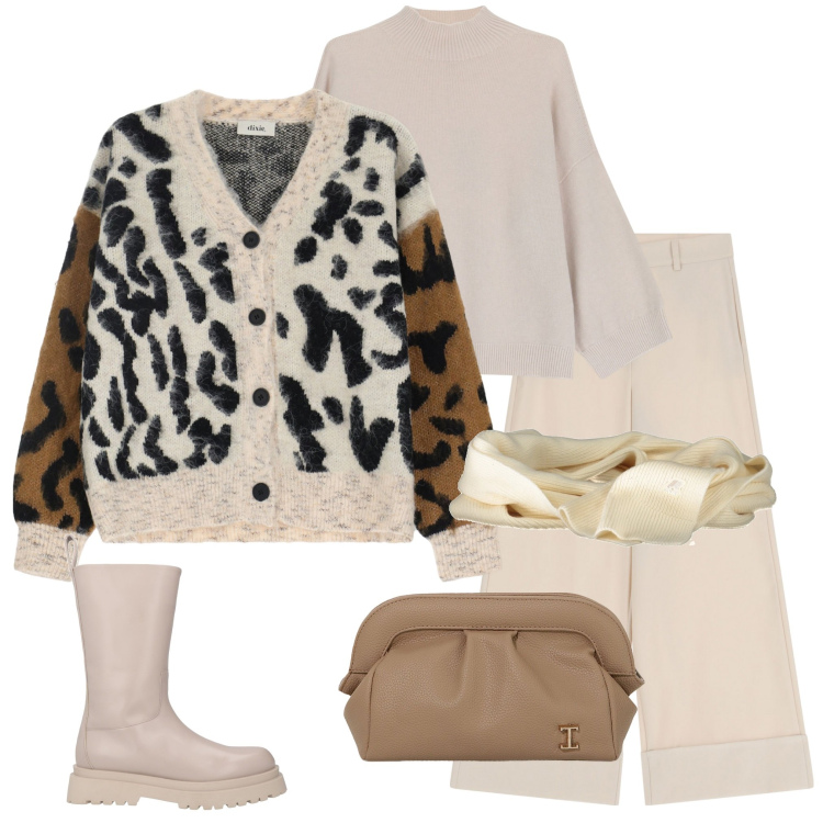 Outfit donna - In città. Stile Casual chic per Tutti i giorni. Abbinamento con stivali, pullovers, borse a mano, cardigans, pantaloni, sciarpe.