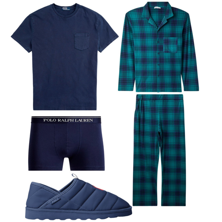 Outfit uomo - Total look #2005735. Stile Casual per Tutti i giorni. Abbinamento con abbigliamento da notte, t-shirt, boxer, pantofole.