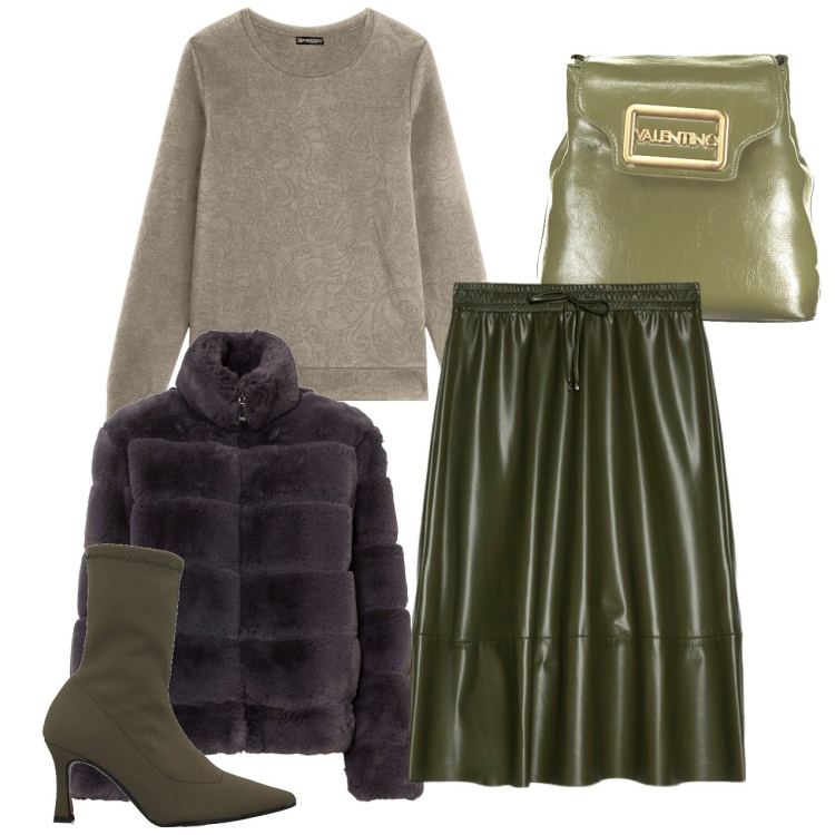 Outfit donna - Stasera chic. Stile Chic per Serata fuori. Abbinamento con ecopellicce, stivaletti, felpe, gonne longuette, zaini.